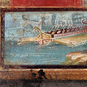 Roman war ships at the entrance of a port (fresco, 1st century AD)