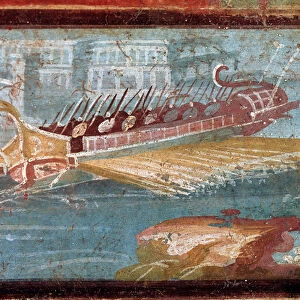 Roman warships at the entrance of a port (fresco, 1st century AD)
