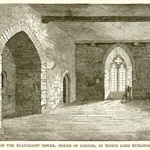 Room in the Beauchamp Tower, Tower of London, in which Lord Guildford Dudley was Imprisoned, 1554 (engraving)