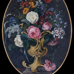 Roses, Lavender, Poppies and Flowers in a Rococo Pot (gouache)