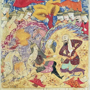 Rostam mourning the death of Sohrab, illustration from the Shahnama