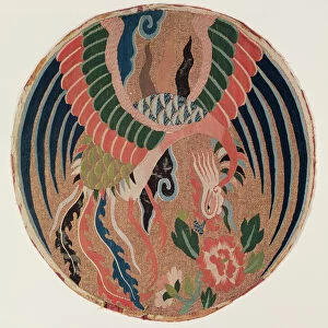 Roundel with feng-huang and tree peony (tapestry, silk & wrapped gold)