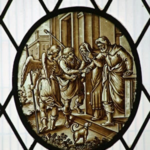 Roundel: Tobias departs with the angel, probably 19th century (stained glass)