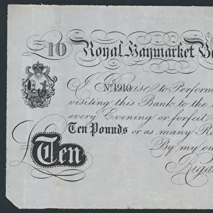 Royal Haymarket Bank, joke theatrical bank note (engraving)