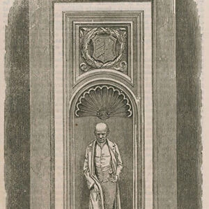 Royal Horticultural Societys gardens, South Kensington: statue of James Watt in the eastern central arcade (engraving)