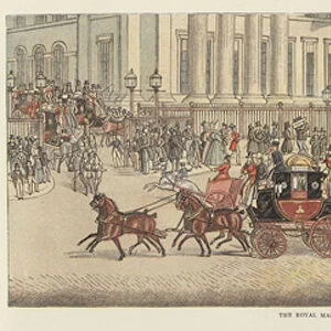 The Royal Mails - Departure from the General Post Office, London (colour litho)