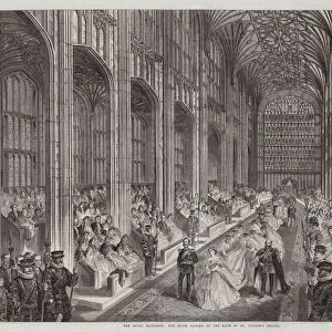 The Royal Marriage, the Bride passing up the Nave of St Georges Chapel (engraving)
