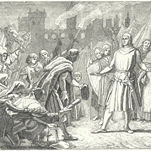 Rudolf of Habsburg, the newly elected King of Germany, greeted by the people of Basel, 1273 (engraving)