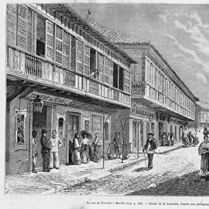 Rue de L Escolta in Manila. Engraving by Lancelot to illustrate the story Lucon