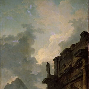 Ruines avec pyramide. Peinture de Hubert Robert (1733-1808), huile sur toile, 1779, art francais. State Museum Arkhangelskoye Estate, Moscou