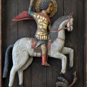 Russian icon : Saint George and the Dragon. Wood, tempera, 15th century