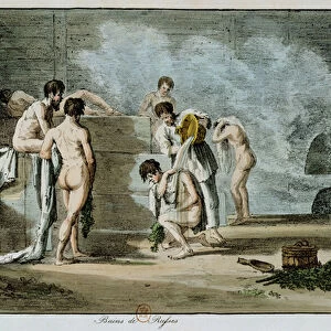 Russian Men in a Sauna, from Moeurs et Coutumes Russes, 1821 (coloured litho)