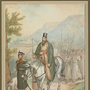 Russian Soldiers Accompanying a Priest on Horseback, (w / c on paper)