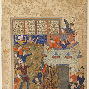Rustam and his men attack the fortress of Gang Dizh from a Shahnama (Book of kings), c