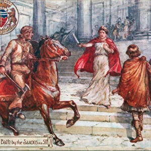 Sack of Bath by the Saxons (colour litho)