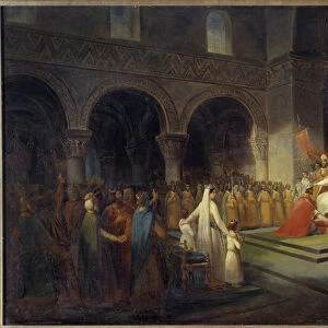 Sacred Pepin the Brief by Pope Stephen II in the Abbey of Saint Denis on 28 July 754