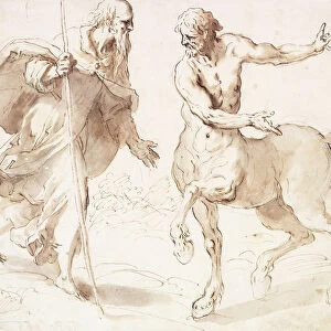 Saint Anthony Abbot Asking the Centaur the Way, (black chalk, pen and brown ink