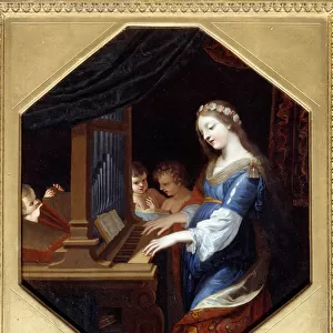 Saint Cecile playing the organ Painting by Jacques Stella (1596-1657) 17th century Sun