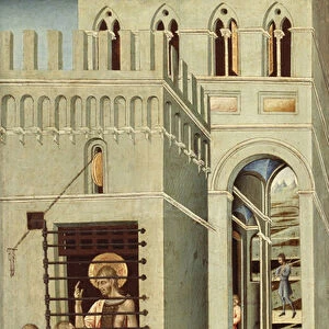 Saint Jean Baptiste en prison recoit la visite de deux disciples - Peinture de Giovanni di Paolo (vers 1403-1482), tempera sur bois (68, 3x40 cm), 1455-1460 - (Saint John the Baptist in Prison Visited by Two Disciples)