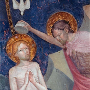 Saint John the Baptist baptizes Christ Detail. Fresco by Lorenzo (circa 1374-1420