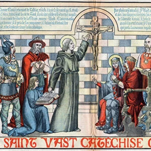 Saint Vst (Saint Vst), (or Saint Vedast or Saint Gaston) catechise Clovis I (circa 466-511), King of the Franks - Illustration of 1896 by MALATESTA (MALTESTE Henri Theodore) (1870-1920)