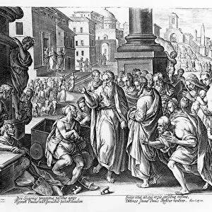 Saints Paul and Barnabas Preaching in Lystra, engraved by P. Galleus (engraving)