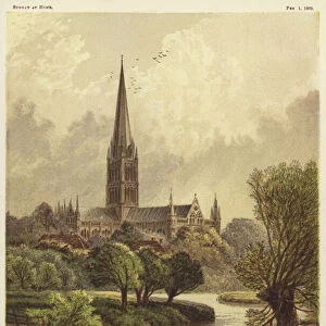 Salisbury Cathedral in Salisbury (colour litho)