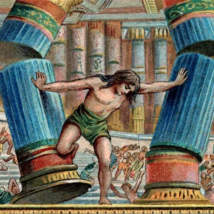 Samson bringing down the Temple of Dagon - Chromolithography - Private collection