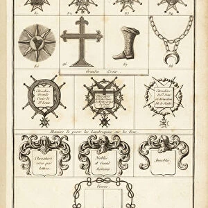 Sash badges of orders of chivalry. 1763 (engraving)