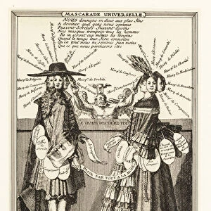 Satirical engraving of the Eternal Masquerade, 18th century. 1906 (lithograph)