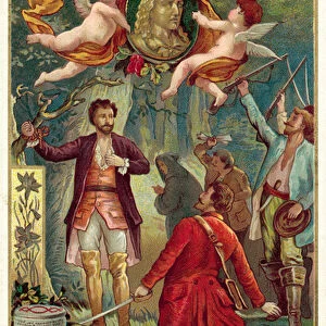 Scene from Friedrich Schillers play Die Rauber (The Robbers) (chromolitho)