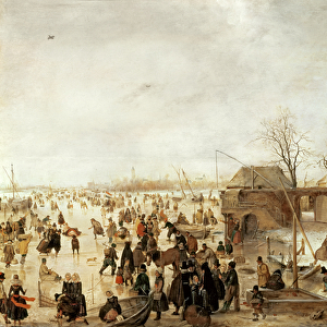 A Scene on the Ice near a Town, c. 1615 (oil on panel)