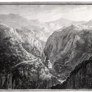 Scene from the Inn at Devils Bridge with the Fall of the Rhydal, from Views in England