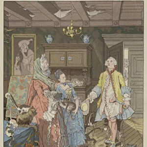 Scene from La Dame de Gai-Fredon, by Quatrelles (Ernest L Epine) (colour litho)