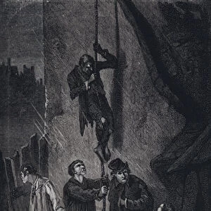 Scene from Les Miserables, by Victor Hugo: Thenardiers escape (engraving)