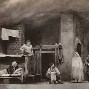 Scene from Maxim Gorkys play The Lower Depths, 1902 (b / w photo)