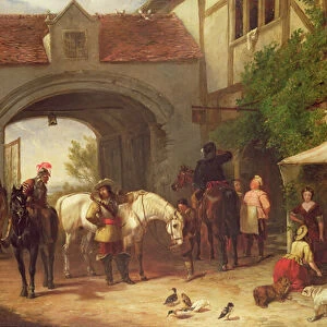 Scene outside an inn in Holland (oil on canvas)