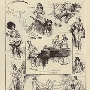 Scenes from a production of the pantomime Cinderella at the Theatre Royal, Drury Lane, London (litho)