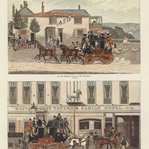 Scenes on the Road in the Old Coaching Days (colour litho)