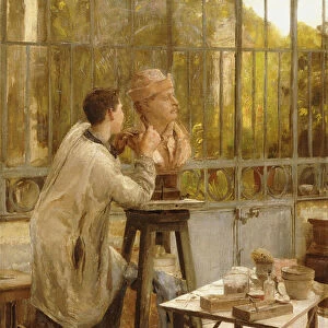 A Sculptor in his Studio, (oil on canvas)