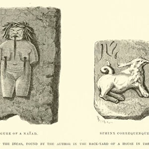 Sculptures of the Period of the Incas, found by the author in the back-yard of a house in the Calle del Triunfo (engraving)