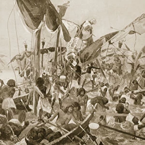The Sea Fight at Pelusium, illustration from Hutchinsons History of the Nations