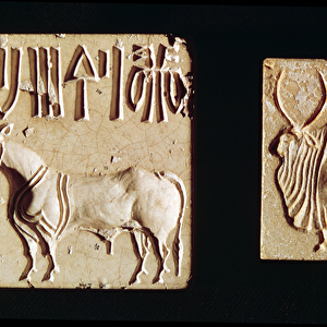 Two seals depicting mythological animals, from Mohenjo-Daro, c. 2300 BC (stone)