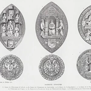 Seals of European universities (engraving)