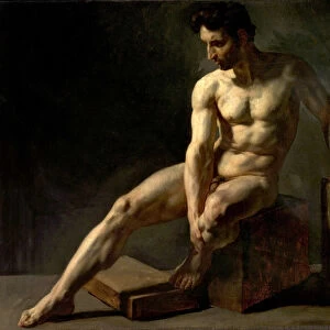 Seated Male Nude (oil on canvas)