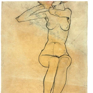 Seated nude, 1910 (w / c, charcoal & black crayon on paper)