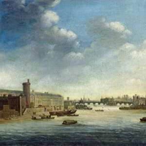 The Seine from the Barbier Bridge Upstream, the Louvre (oil on panel)