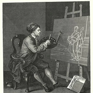 Self-portrait of English artist William Hogarth (engraving)