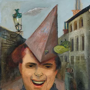 Self-portrait with a Paper Hat and Blue Scarf, c. 1936 (oil on plywood)