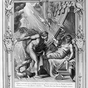 Semele consumed by the fire of Zeus (engraving)